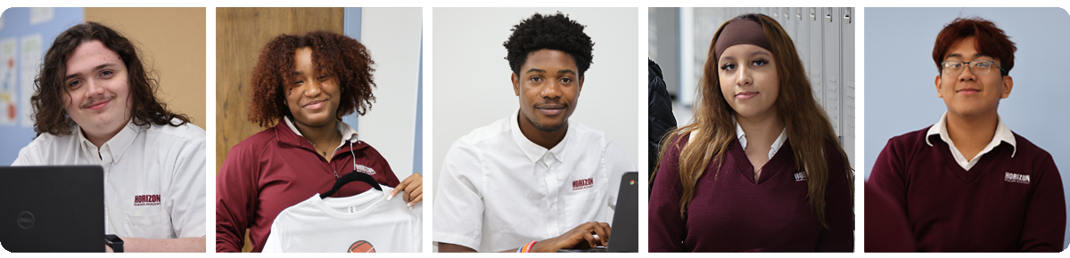 Collage of five individual student portraits